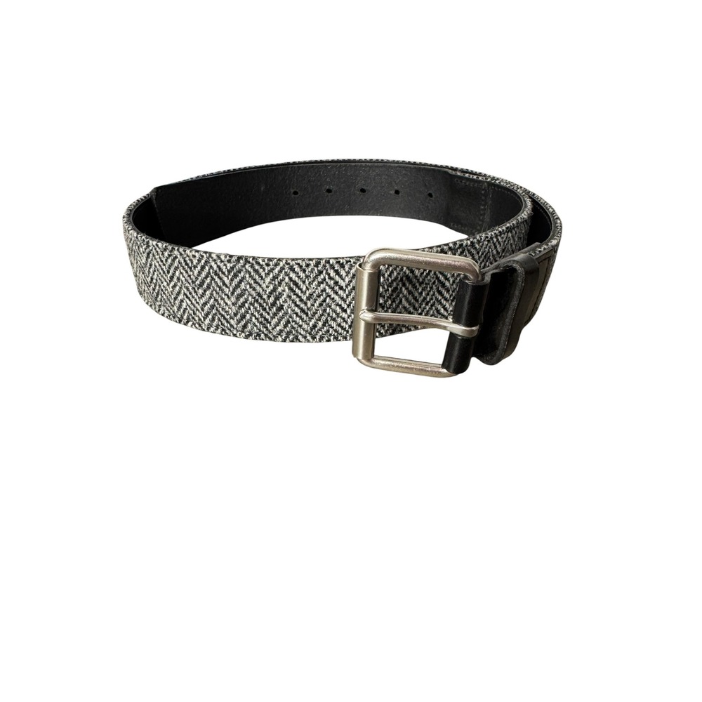 Allen Edmonds Mens Grey Herringbone Wool Leather Belt Made in USA 36